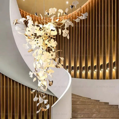 Modern gold and white gingko leaf ceramic chandelier living room light