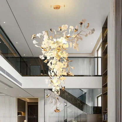 Modern gold and white gingko leaf ceramic chandelier living room light