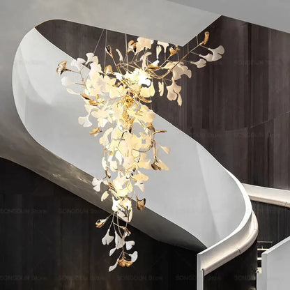 Modern gold and white gingko leaf ceramic chandelier living room light