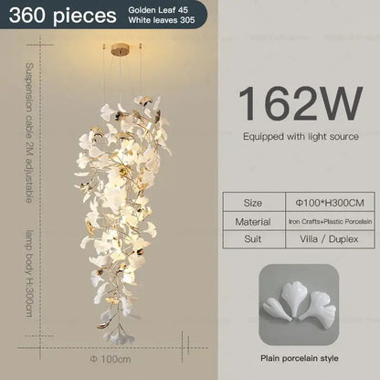 Modern gold and white gingko leaf ceramic chandelier living room light