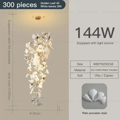 Modern gold and white gingko leaf ceramic chandelier living room light