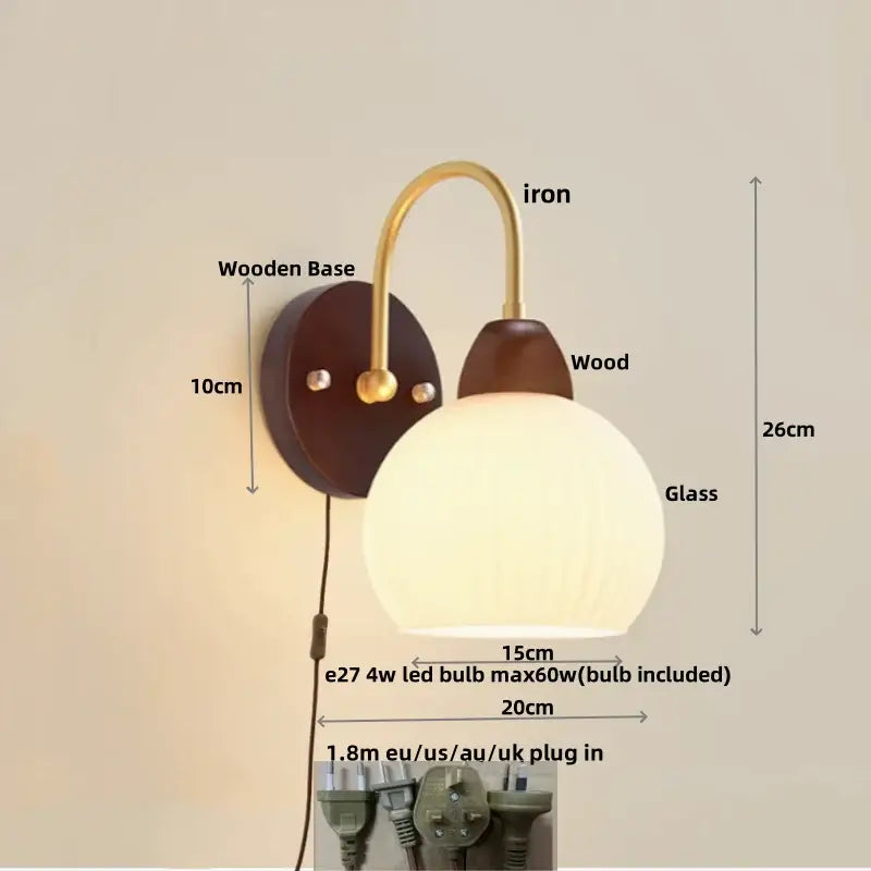 Modern gold and white glass wall lamp stair light