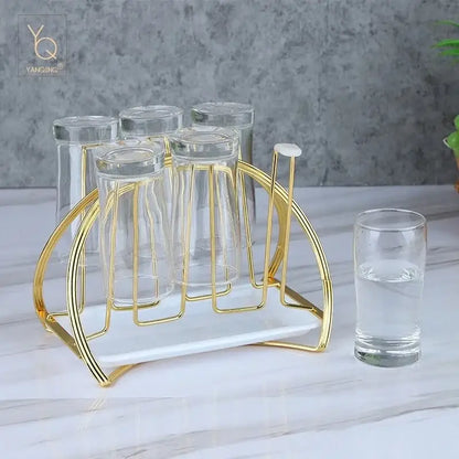 Modern gold and white marble mug holder stand kitchen tray