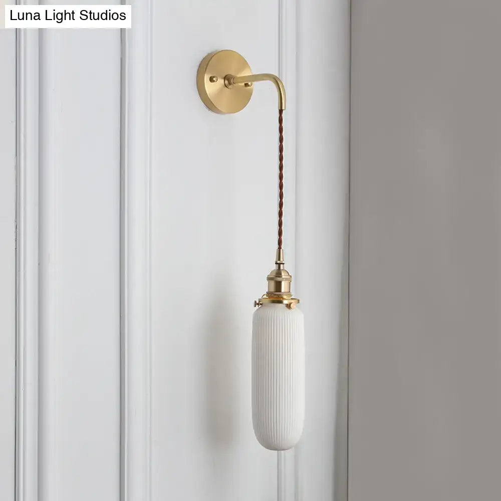Modern gold and white ribbed glass wall lamp dining room sconce