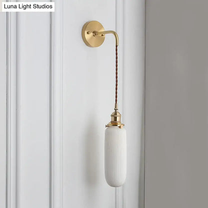 Modern gold and white ribbed glass wall lamp dining room sconce