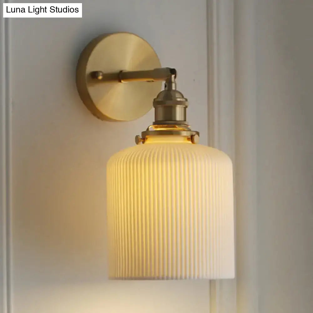 Modern gold and white ribbed glass wall lamp dining room sconce