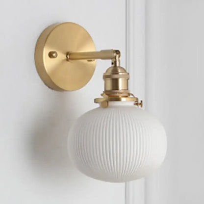 Modern gold and white ribbed glass wall lamp dining room sconce