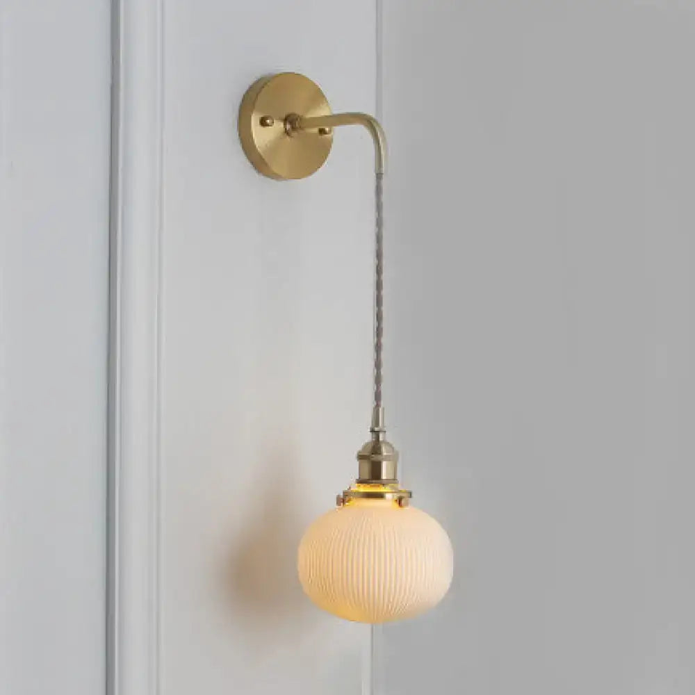 Modern gold and white ribbed glass wall lamp dining room sconce