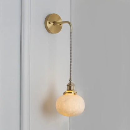 Modern gold and white ribbed glass wall lamp dining room sconce