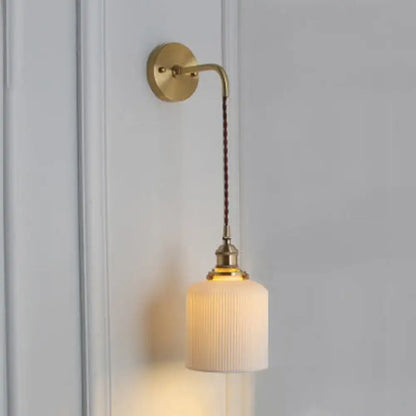 Modern gold and white ribbed glass wall lamp dining room sconce