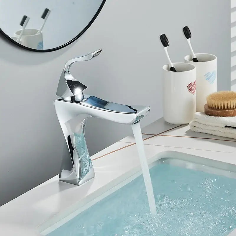 Modern gold angular basin faucet bathroom fixture