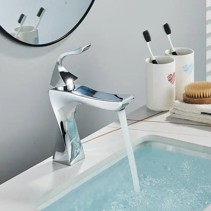 Modern gold angular basin faucet bathroom fixture