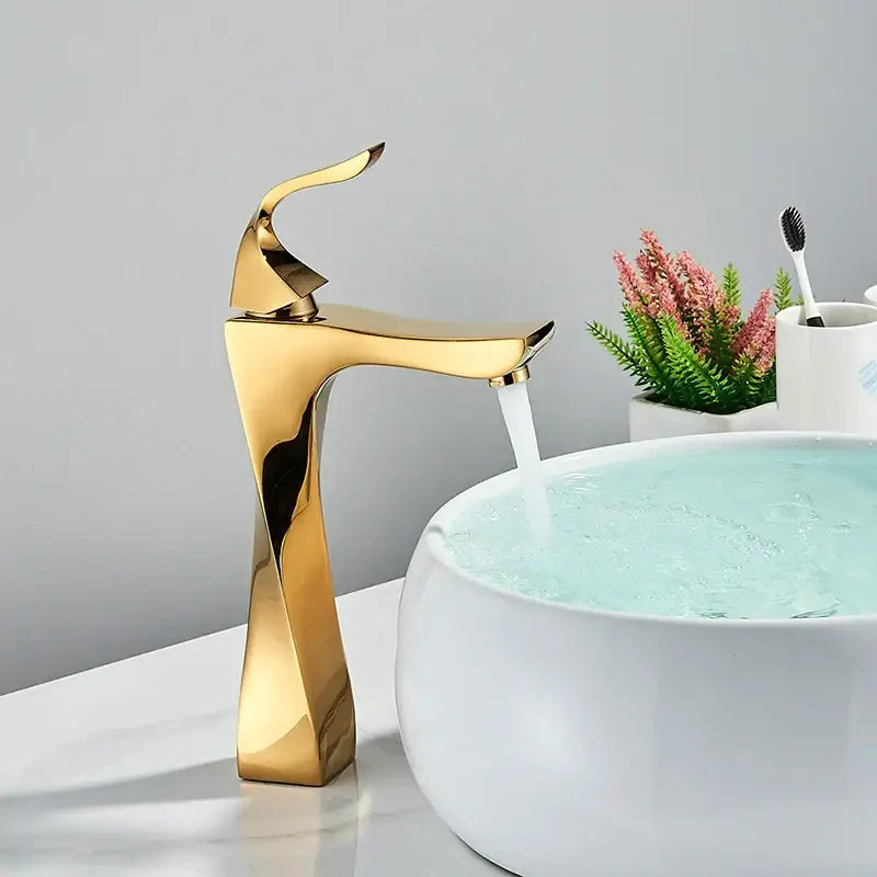 Modern gold angular basin faucet bathroom fixture