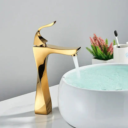 Modern gold angular basin faucet bathroom fixture