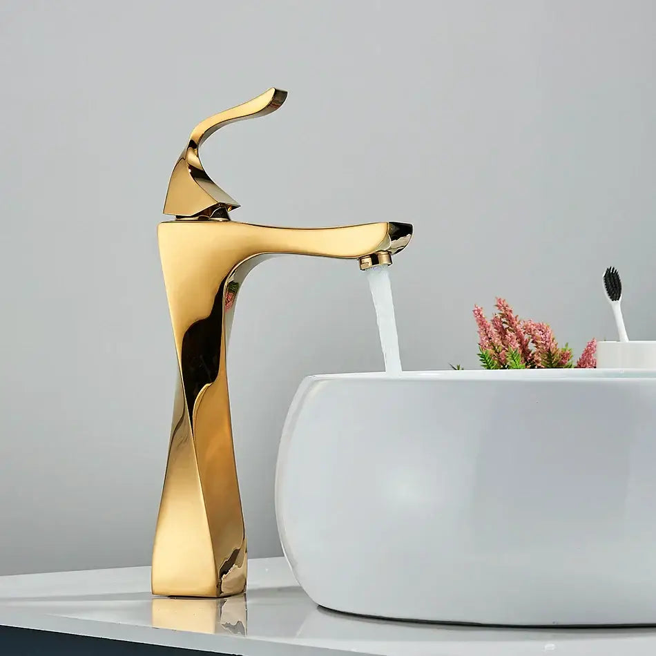 Modern gold angular basin faucet bathroom fixture