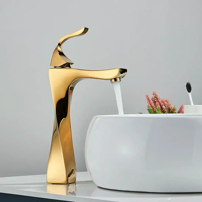 Modern gold angular basin faucet bathroom fixture