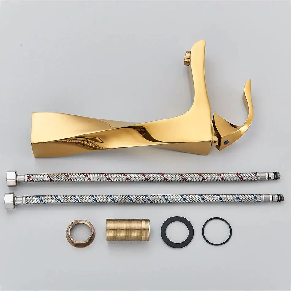 Modern gold angular basin faucet bathroom fixture
