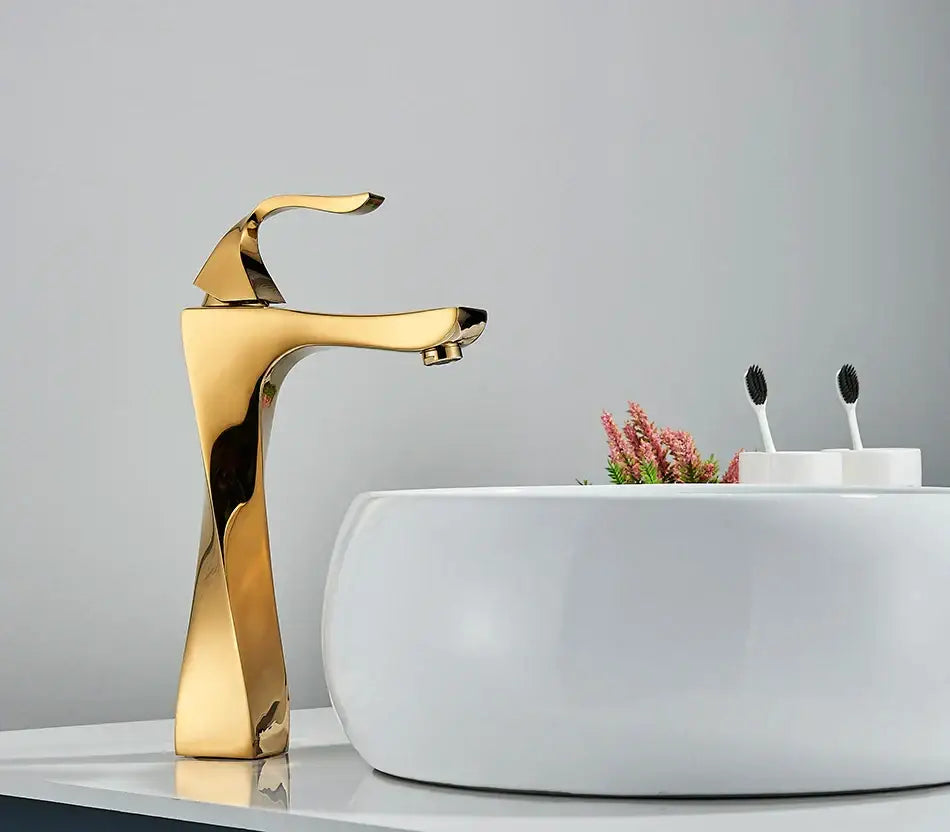 Modern gold angular basin faucet bathroom fixture