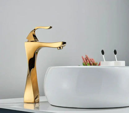 Modern gold angular basin faucet bathroom fixture