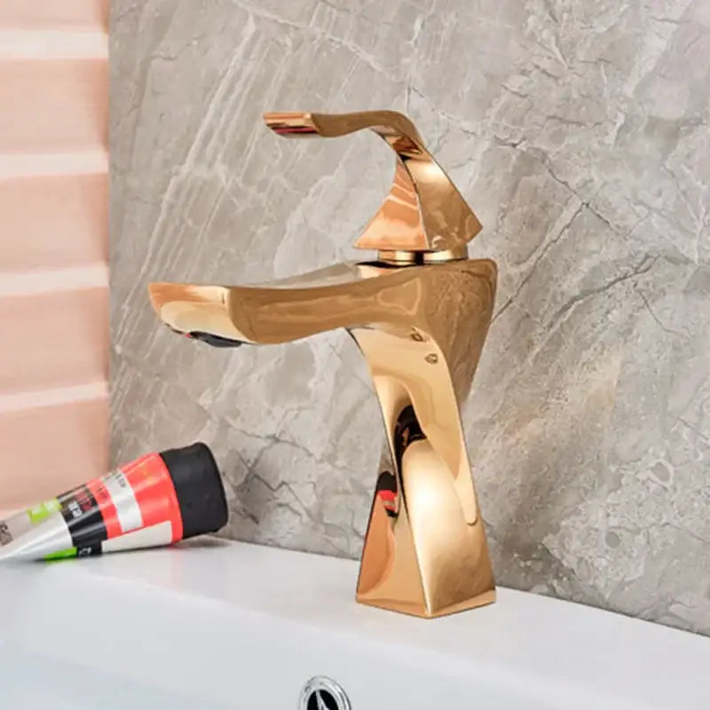 Modern gold angular basin faucet bathroom fixture