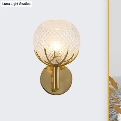 Modern gold antler design wall sconce bedroom clear latticed glass