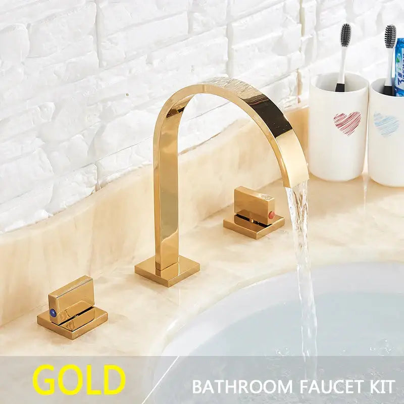 Modern gold arched dual handle basin faucet set bathroom mixer