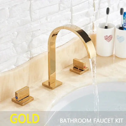Modern gold arched dual handle basin faucet set bathroom mixer