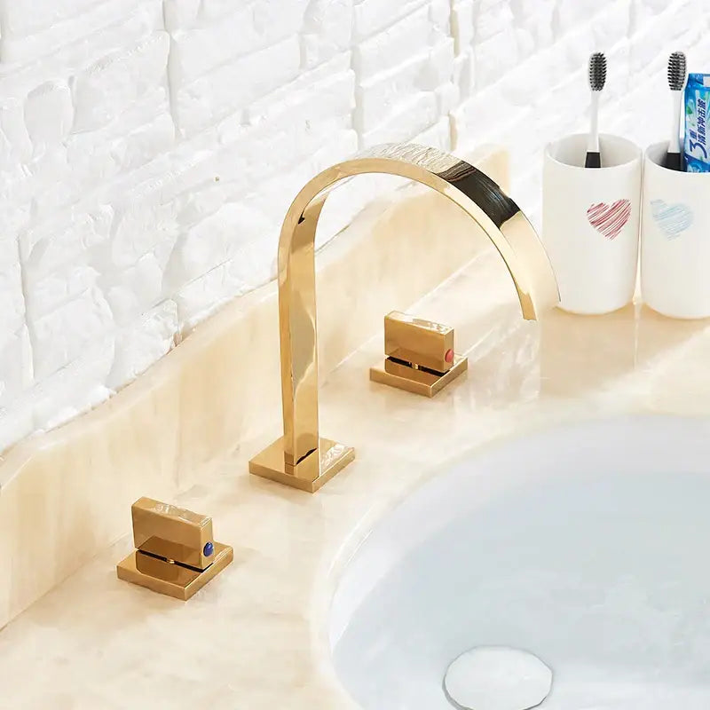 Modern gold arched dual handle basin faucet set bathroom mixer