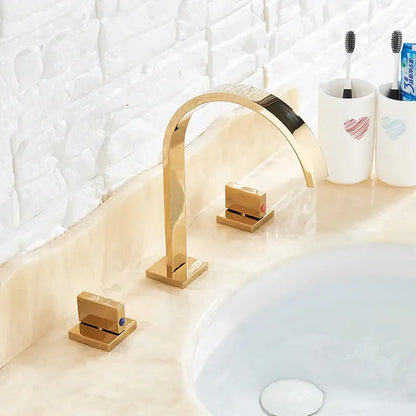 Modern gold arched dual handle basin faucet set bathroom mixer