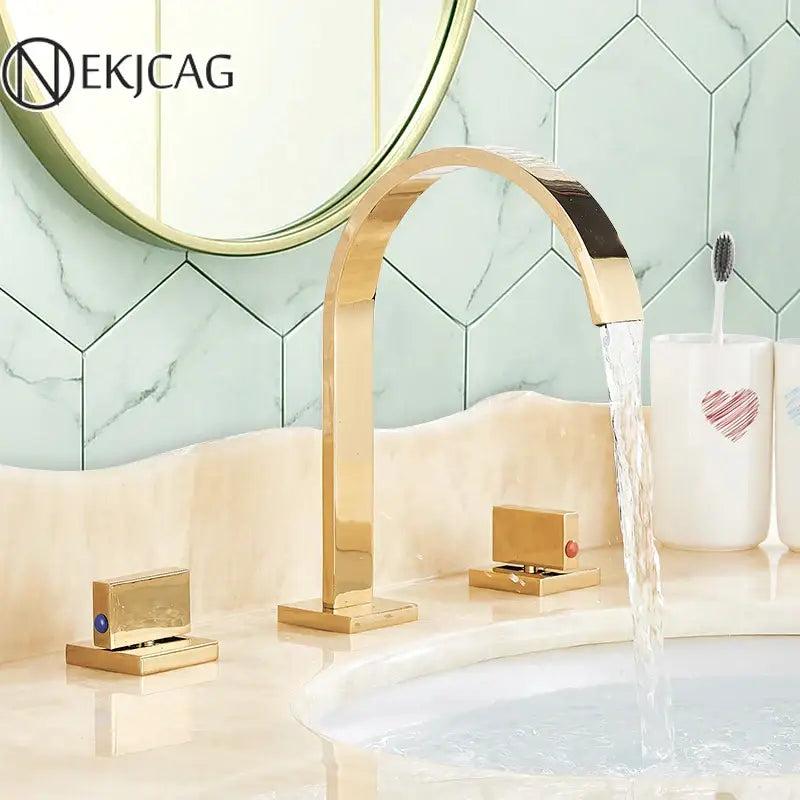 Modern gold arched dual handle basin faucet set bathroom mixer