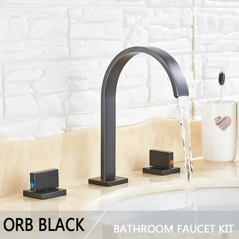 Modern gold arched dual handle basin faucet set bathroom mixer