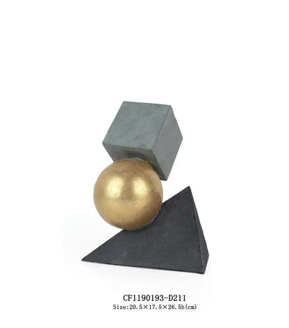 Modern gold ball triangular statues gray & white living room decor