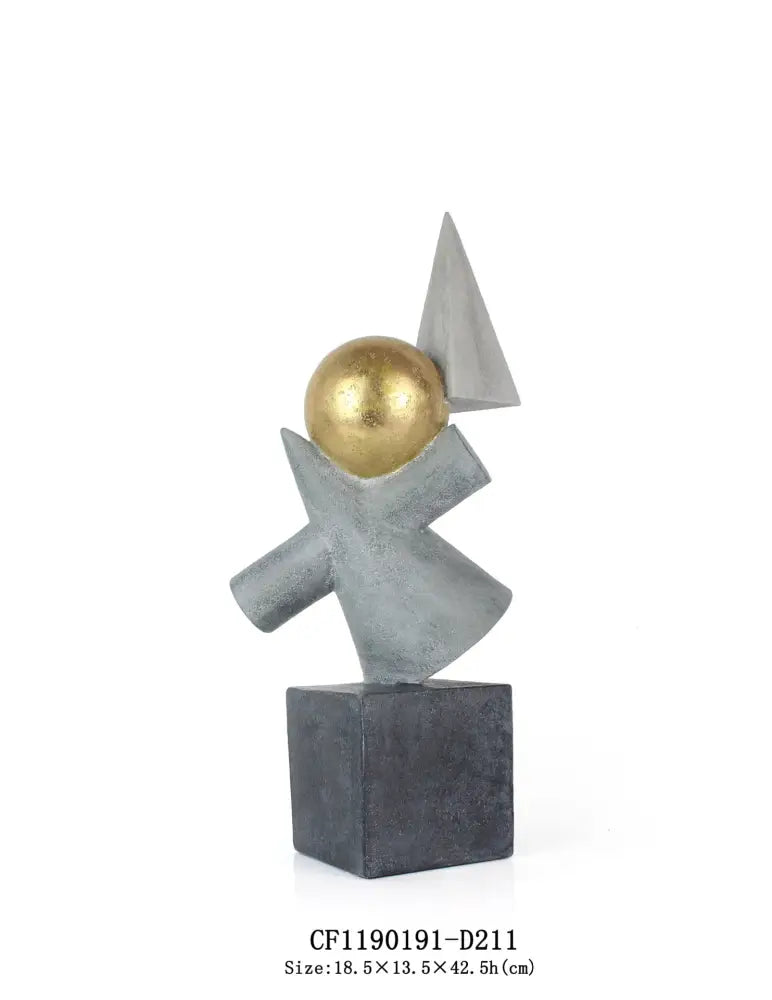 Modern gold ball triangular statues gray & white living room decor