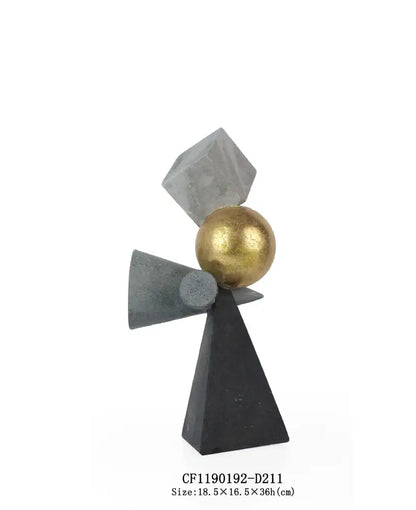 Modern gold ball triangular statues gray & white living room decor