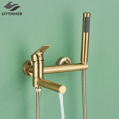 Modern gold bathroom bathtub shower mixer tap set with handheld spray