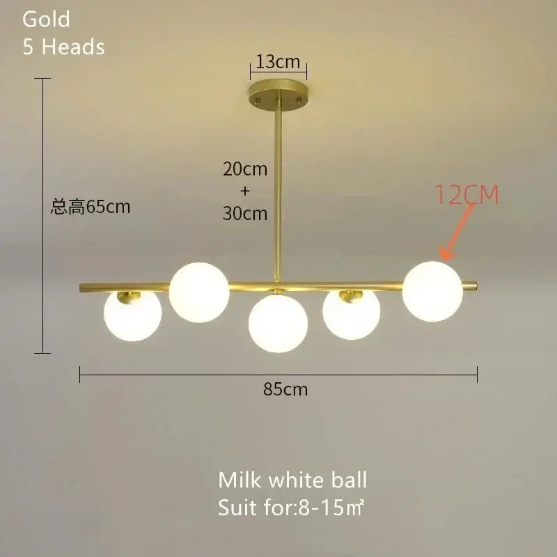 Modern gold bean glass chandelier dining room linear lighting