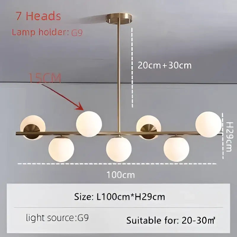 Modern gold bean glass chandelier dining room linear lighting