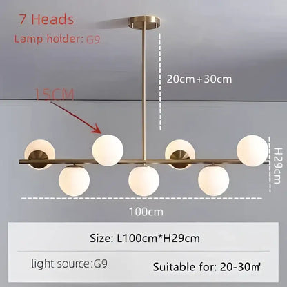 Modern gold bean glass chandelier dining room linear lighting