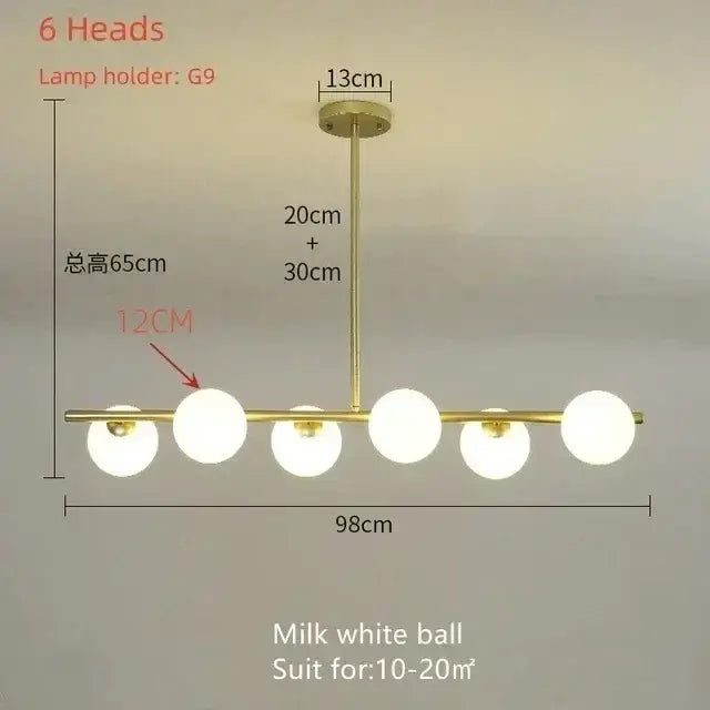 Modern gold bean glass chandelier dining room linear lighting