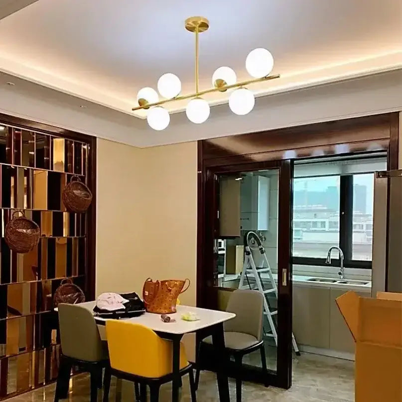 Modern gold bean glass chandelier dining room linear lighting