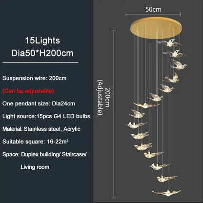 Modern gold bird design led chandelier for living room