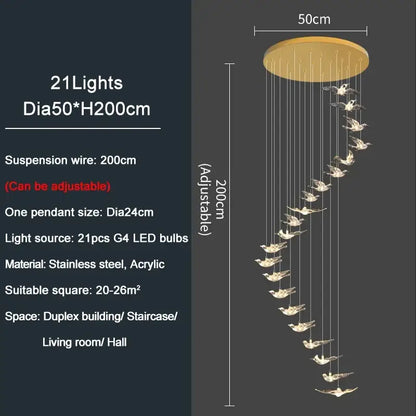 Modern gold bird design led chandelier for living room