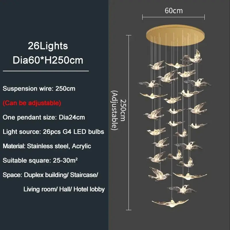Modern gold bird design led chandelier for living room