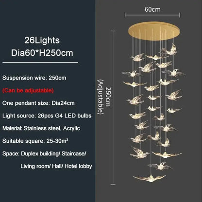 Modern gold bird design led chandelier for living room