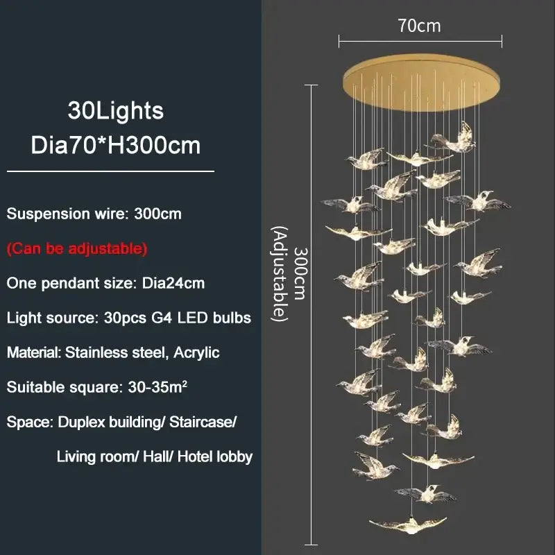 Modern gold bird design led chandelier for living room