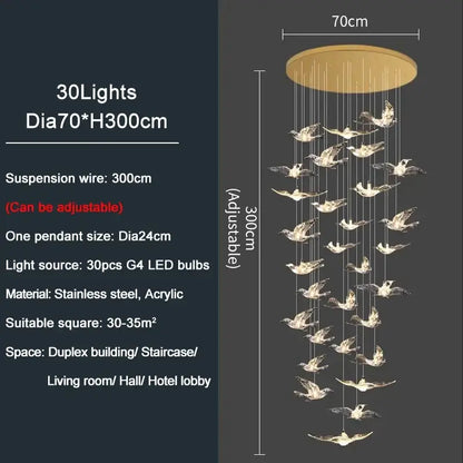 Modern gold bird design led chandelier for living room