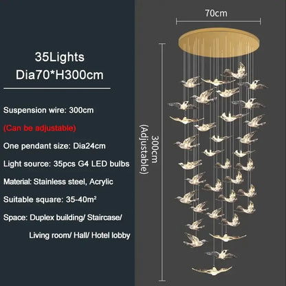 Modern gold bird design led chandelier for living room