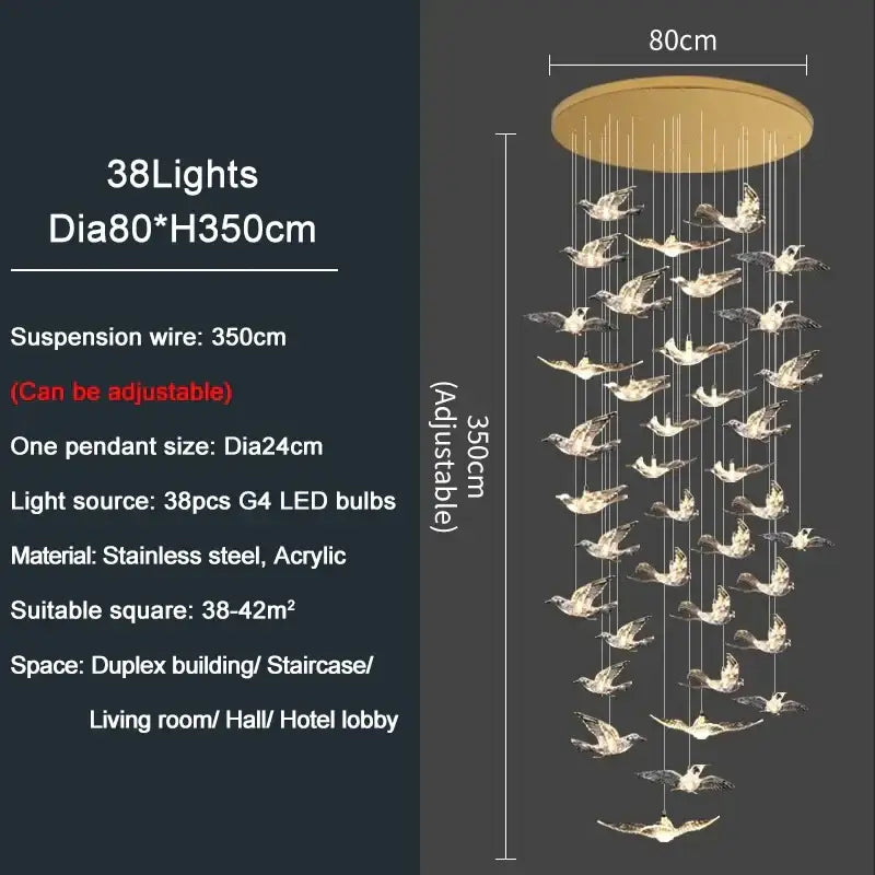 Modern gold bird design led chandelier for living room