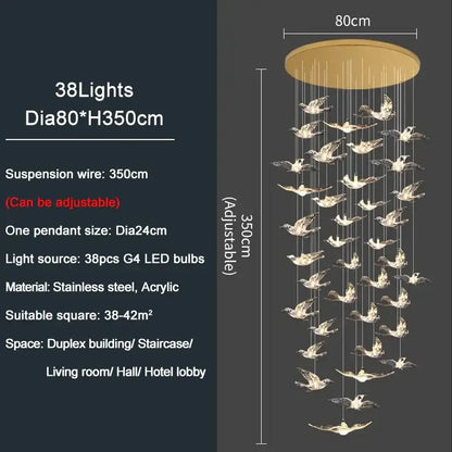 Modern gold bird design led chandelier for living room