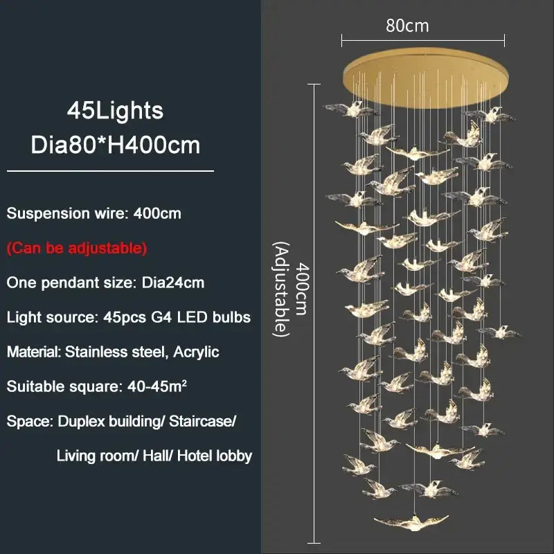 Modern gold bird design led chandelier for living room